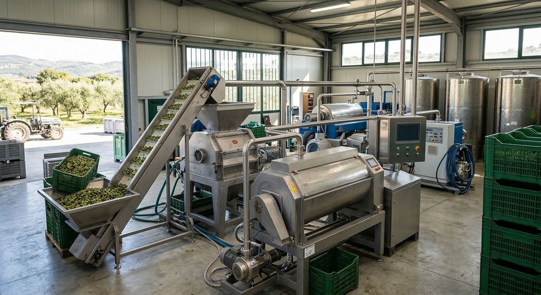 Interno di un frantoio moderno per olive